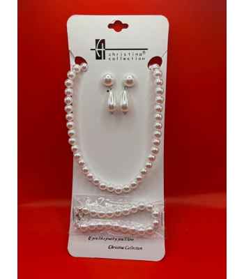 Christina Collection Pearl White Necklace, Bracelet & Earrings Set