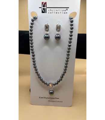 Christina Collection Charcoal Grey Necklace & Earrings