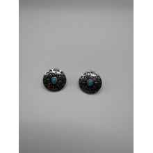 Turquoise stone silver earrings with design