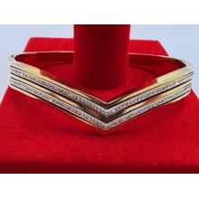 Stone Paved Chevron hinged stainless steel bracelet