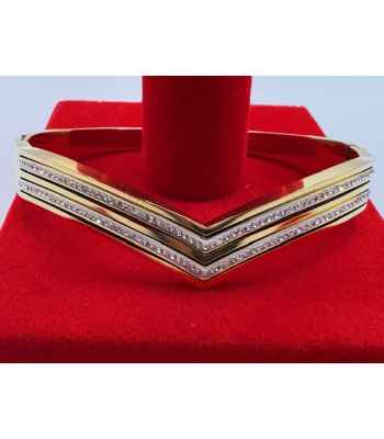 Stone Paved Chevron hinged stainless steel bracelet