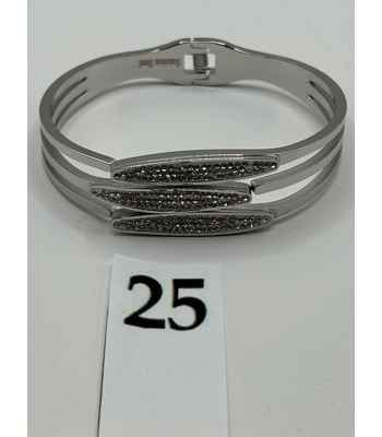 Oval Stone Plate Stainless Steel Hinged Bracelet
