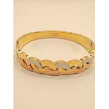 Tri -Color Chain Cut Stainless Steel Hinged Bracelet