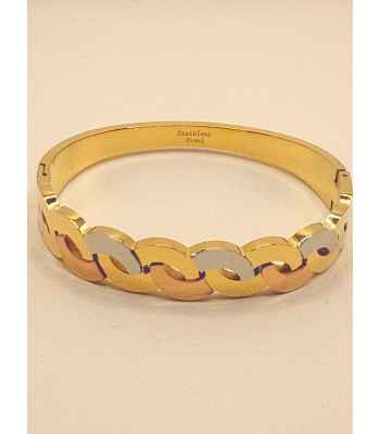 Tri -Color Chain Cut Stainless Steel Hinged Bracelet
