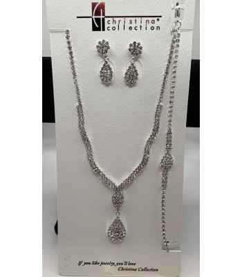 Christina Collection Rhinestone Necklace,Earrings, Bracelet Set