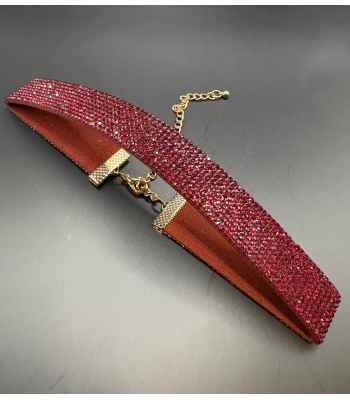 Red Rhinestone Choker with gold clasp and chain