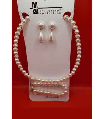 Christina Collection Off White Pearl Necklace, Bracelet & Earring Set